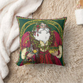 ビンテージクリスマス、ホリーリーフのサンタクロース クッション (ブランケット)