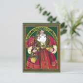 ビンテージクリスマス、ホリーリーフのサンタクロース シーズンポストカード (スタンド正面)