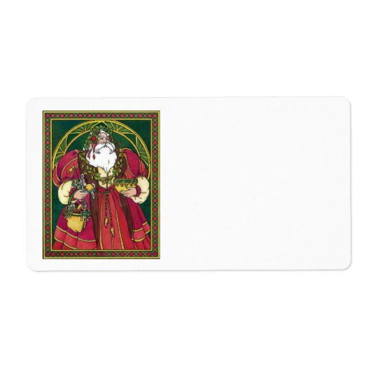 ビンテージクリスマス、ホリーリーフのサンタクロース ラベル (正面)