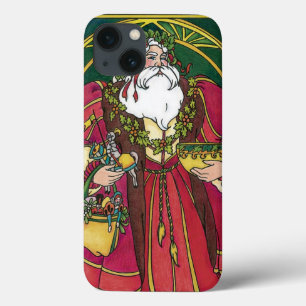 ビンテージクリスマス、ホリーリーフのサンタクロース iPhone 13ケース