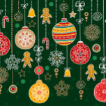 ビンテージクリスマス ラッピングペーパー<br><div class="desc">緑の背景の手書きクリスマスオーナメント</div>