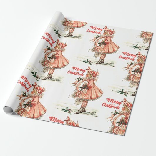 ビンテージクリスマス ラッピングペーパー (アンロールド)
