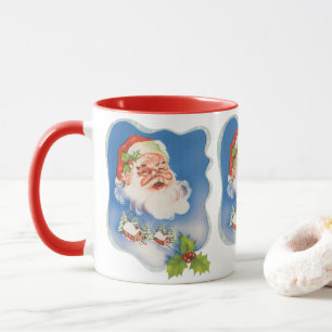 ビンテージクリスマス、レトロなジョリーサンタクロース マグカップ