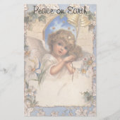 ビンテージクリスマス、ヴィクトリアンエンジェル ゴールドベル付き 便箋 (正面)