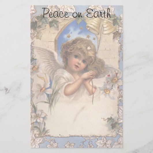 ビンテージクリスマス、ヴィクトリアンエンジェル ゴールドベル付き 便箋 (正面)