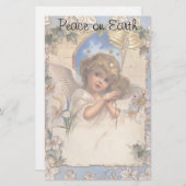 ビンテージクリスマス、ヴィクトリアンエンジェル ゴールドベル付き 便箋 (正面/裏面)