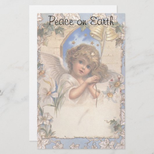 ビンテージクリスマス、ヴィクトリアンエンジェル ゴールドベル付き 便箋 (正面/裏面)