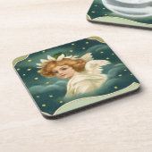 ビンテージクリスマス、ヴィクトリアン天使と金の星 コースター (左側)