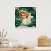 ビンテージクリスマス、ヴィクトリアン天使と金の星 ポスター (キッチン)