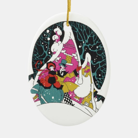 ビンテージクリスマス、上流階級のビクトリア朝の人々 セラミックオーナメント (正面)
