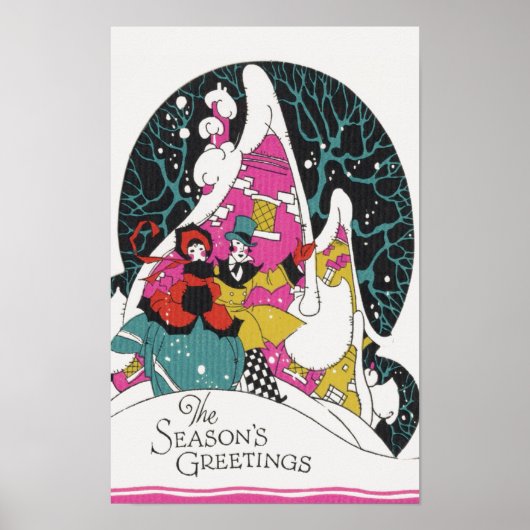ビンテージクリスマス、上流階級のビクトリア朝の人々 ポスター (正面)