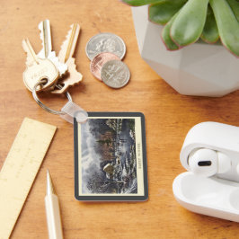 ビンテージクリスマス、冬の初めの氷上のスケーターズ キーホルダー