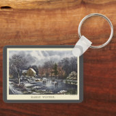 ビンテージクリスマス、冬の初めの氷上のスケーターズ キーホルダー (正面)