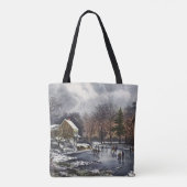 ビンテージクリスマス、冬の初めの氷上のスケーターズ トートバッグ (裏面)