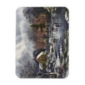 ビンテージクリスマス、冬の初めの氷上のスケーターズ マグネット (縦)