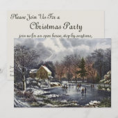 ビンテージクリスマス、冬の初めの氷上のスケーター 招待状 (正面/裏面)