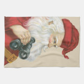 ビンテージクリスマス、双眼鏡とサンタクロース キッチンタオル (横)