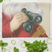 ビンテージクリスマス、双眼鏡を持つサンタクロース キッチンタオル (折り畳み)