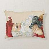 ビンテージクリスマス、双筒望遠鏡を持つサンタクロース アクセントクッション (正面)