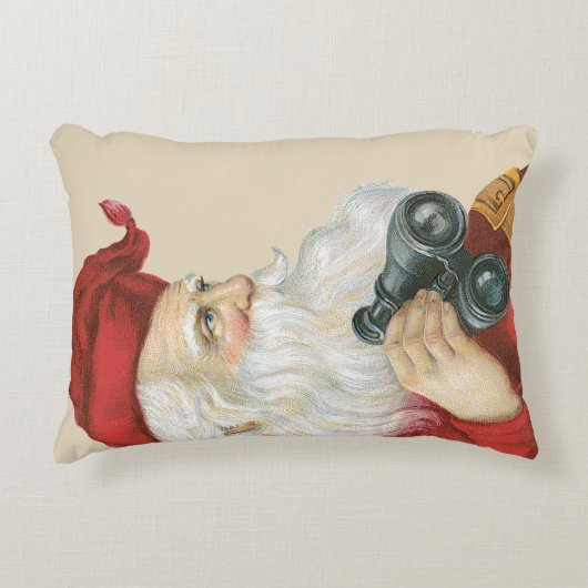 ビンテージクリスマス、双筒望遠鏡を持つサンタクロース アクセントクッション (正面)