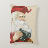 ビンテージクリスマス、双筒望遠鏡を持つサンタクロース アクセントクッション (裏面(縦))