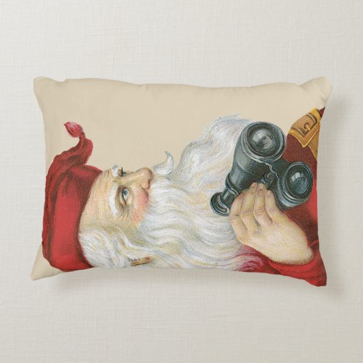 ビンテージクリスマス、双筒望遠鏡を持つサンタクロース アクセントクッション (裏面)