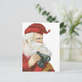 ビンテージクリスマス、双筒望遠鏡を持つサンタクロース シーズンポストカード (スタンド正面)