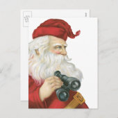 ビンテージクリスマス、双筒望遠鏡を持つサンタクロース シーズンポストカード (正面/裏面)