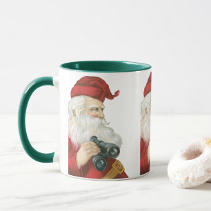 ビンテージクリスマス、双筒望遠鏡を持つサンタクロース マグカップ