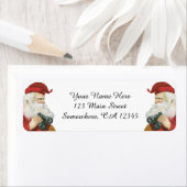 ビンテージクリスマス 双筒望遠鏡を持つサンタクロース ラベル (インサイチュ)