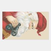 ビンテージクリスマス、双筒望遠鏡を持つサンタクロース 長方形シール (正面)