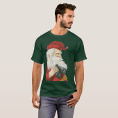 ビンテージクリスマス、双筒望遠鏡を持つサンタクロース Tシャツ (正面フル)