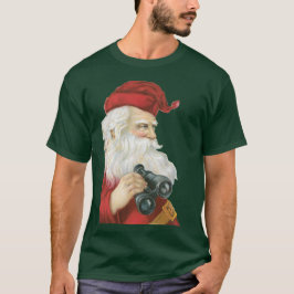 ビンテージクリスマス、双筒望遠鏡を持つサンタクロース Tシャツ