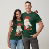 ビンテージクリスマス、双筒望遠鏡を持つサンタクロース Tシャツ (ユニセックス)