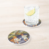 ビンテージクリスマス 子どもたち ソファに座る コースター (側面)