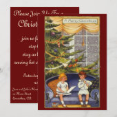 ビンテージクリスマス 子どもたち ソファに座る 招待状 (正面/裏面)