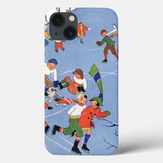 ビンテージクリスマス、子供たちが湖でアイススケート Case-Mate iPhoneケース (裏面)