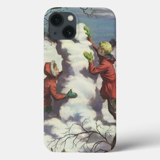 ビンテージクリスマス、子供たちの雪玉遊び Case-Mate iPhoneケース (裏面)