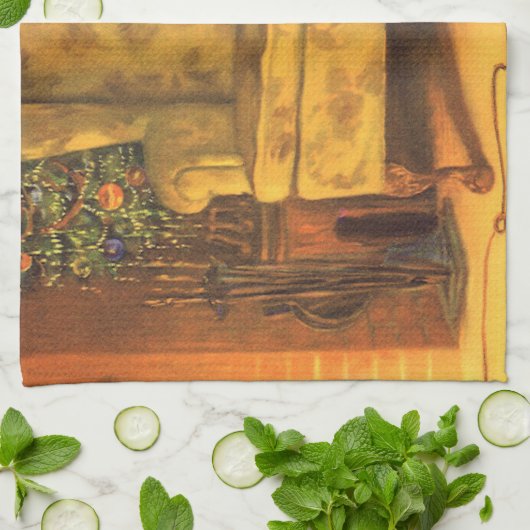 ビンテージクリスマス 子供たち サンタクロースを待つ キッチンタオル (折り畳み)