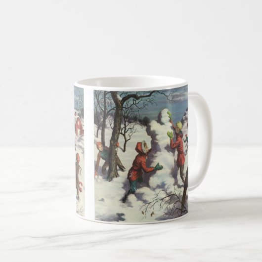 ビンテージクリスマス 子供の雪玉合戦 コーヒーマグカップ (正面右)