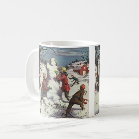 ビンテージクリスマス 子供の雪玉合戦 コーヒーマグカップ (正面左)