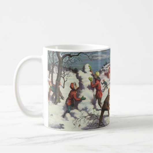 ビンテージクリスマス 子供の雪玉合戦 コーヒーマグカップ (左)