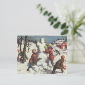 ビンテージクリスマス 子供の雪玉遊び シーズンカード (スタンド正面)