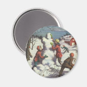 ビンテージクリスマス 子供の雪玉遊び マグネット (正面/裏面)