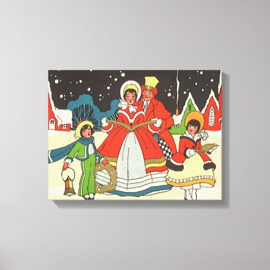 ビンテージクリスマス 家族で歌うクリスマスソング キャンバスプリント (正面)