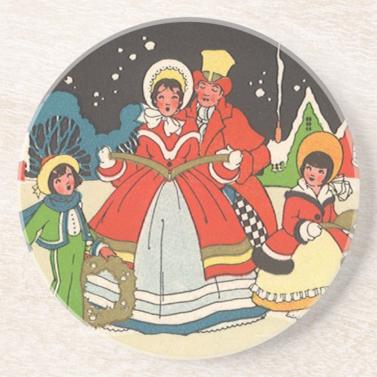ビンテージクリスマス 家族で歌うクリスマスソング コースター (正面)