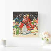 ビンテージクリスマス　家族で歌うクリスマスソング スクエア壁時計 (ホーム)