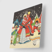 ビンテージクリスマス　家族で歌うクリスマスソング スクエア壁時計 (傾斜)