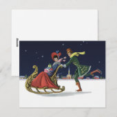 ビンテージクリスマス、恋人たちの愛のスケート シーズンカード (正面/裏面)