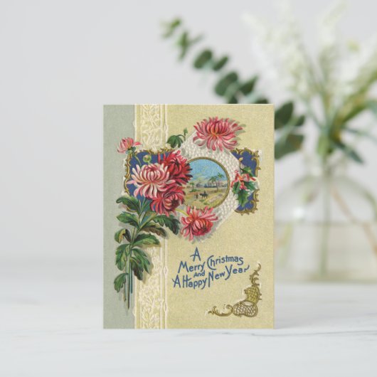 ビンテージクリスマス/新年フローラベツレヘムのシーン シーズンポストカード (スタンド正面)